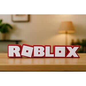 3D Printed Roblox-Inspired Logo Sign Red White Gaming Desk Decor Kids Streamers